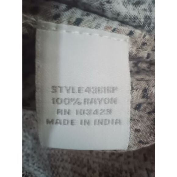 Intro Petites Womens Medium Roll Tab Button Front Top Autumn Abstract Brown - Picture 4 of 4